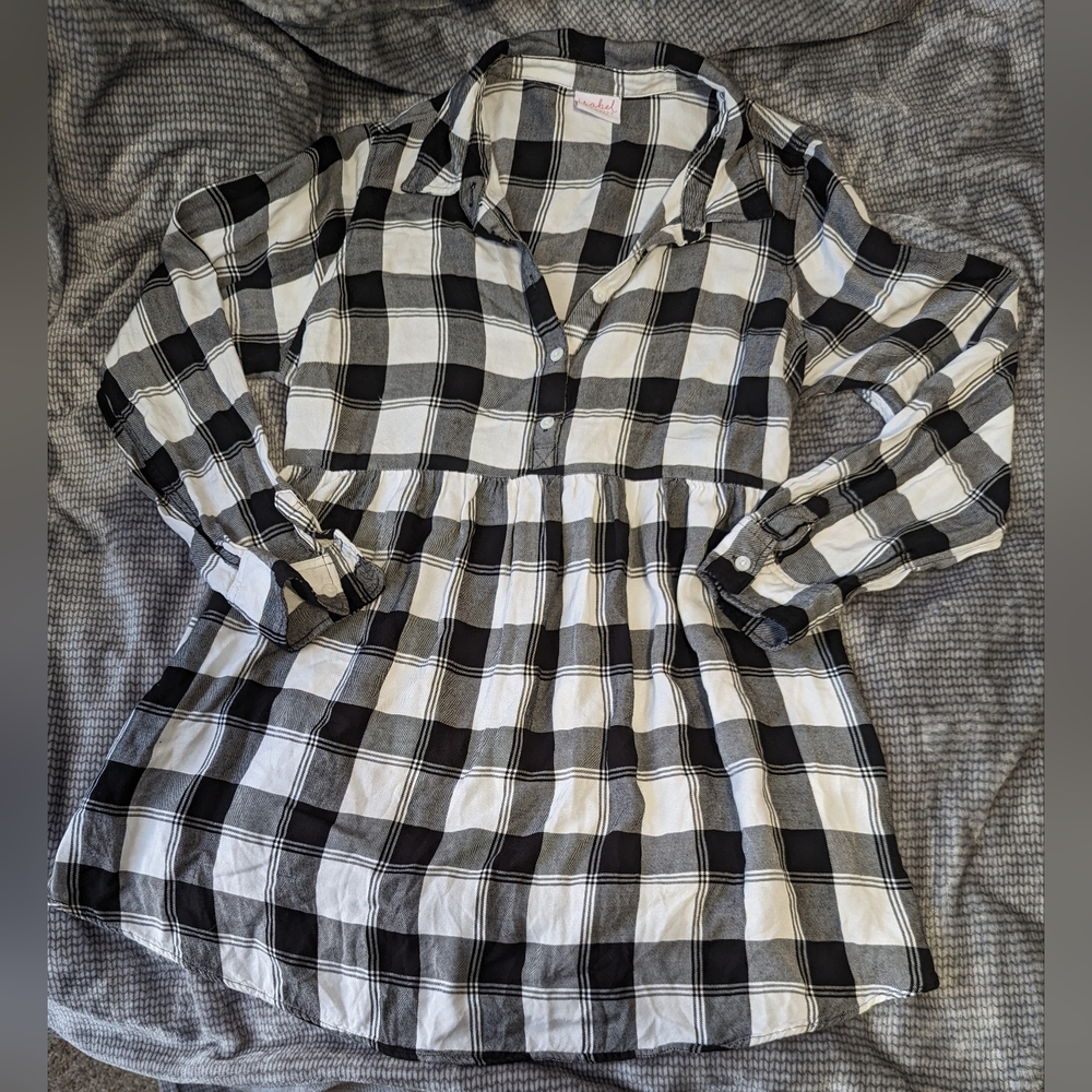 Isabel Maternity plaid long sleeve shirt with tie in back Sz tag missing S/M